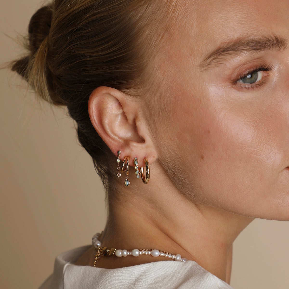 Illusion Opal Charm Huggies in Gold