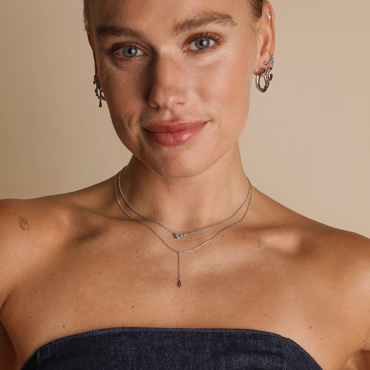 Molten Charm Lariat Necklace in Silver