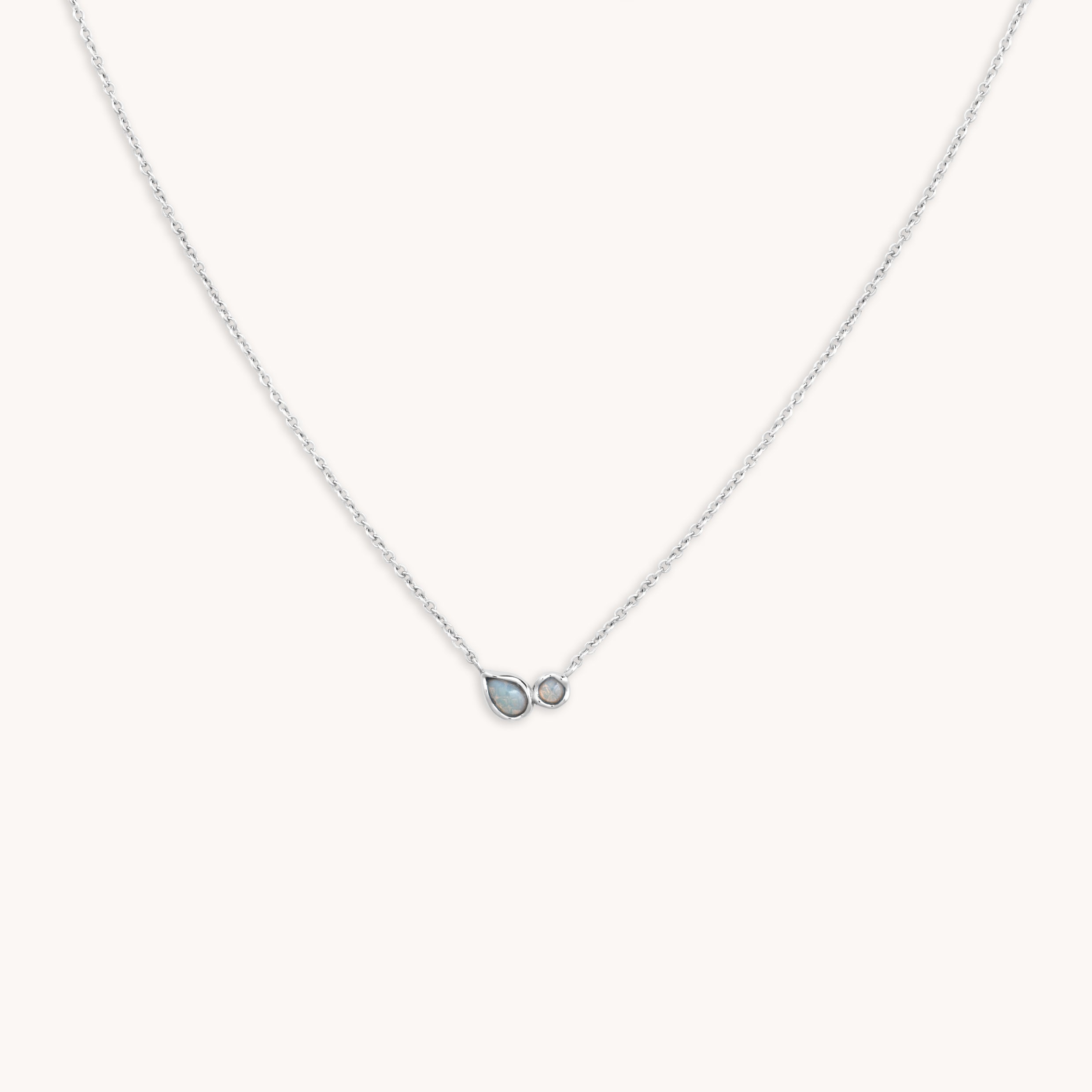Opal Bezel Pendant Necklace in Silver-Astrid & Miyu