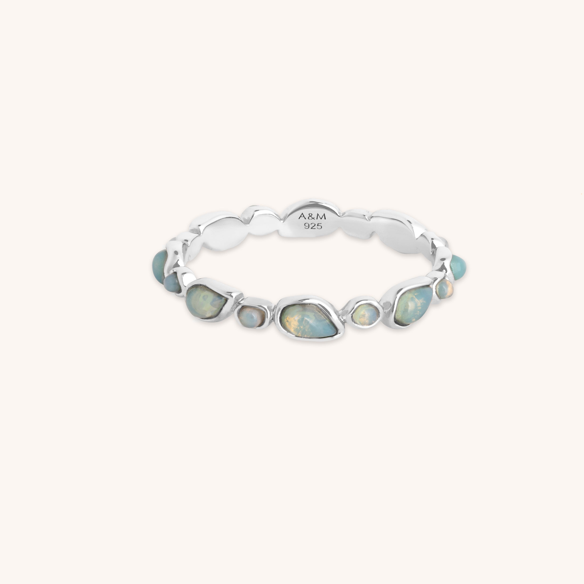 Opal Pear Band Ring in Silver-Astrid & Miyu