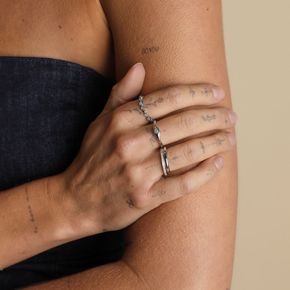 Opal Pear Band Ring in Silver