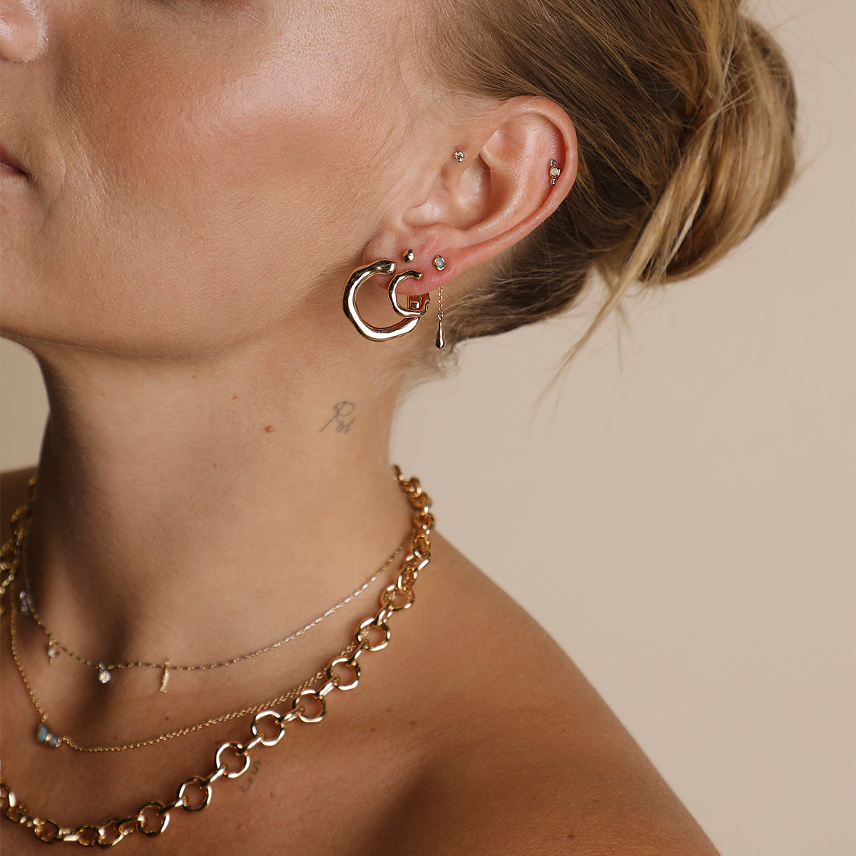 Opal Charm Drop Studs in Gold