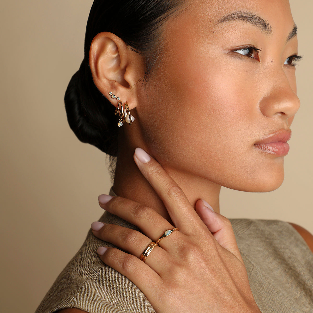 Molten Illusion Pearl Hoops in Gold