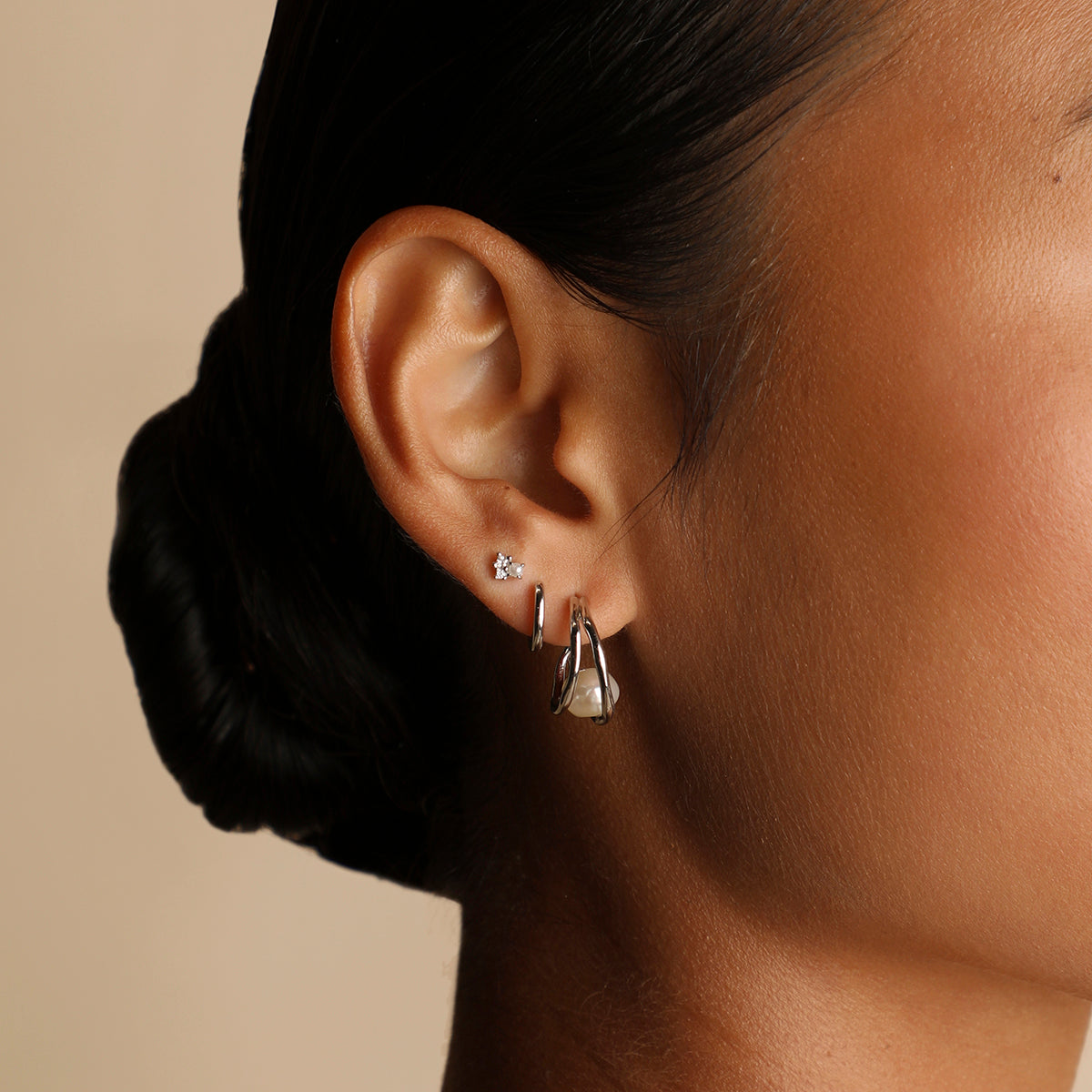 Molten Illusion Pearl Hoops in Silver