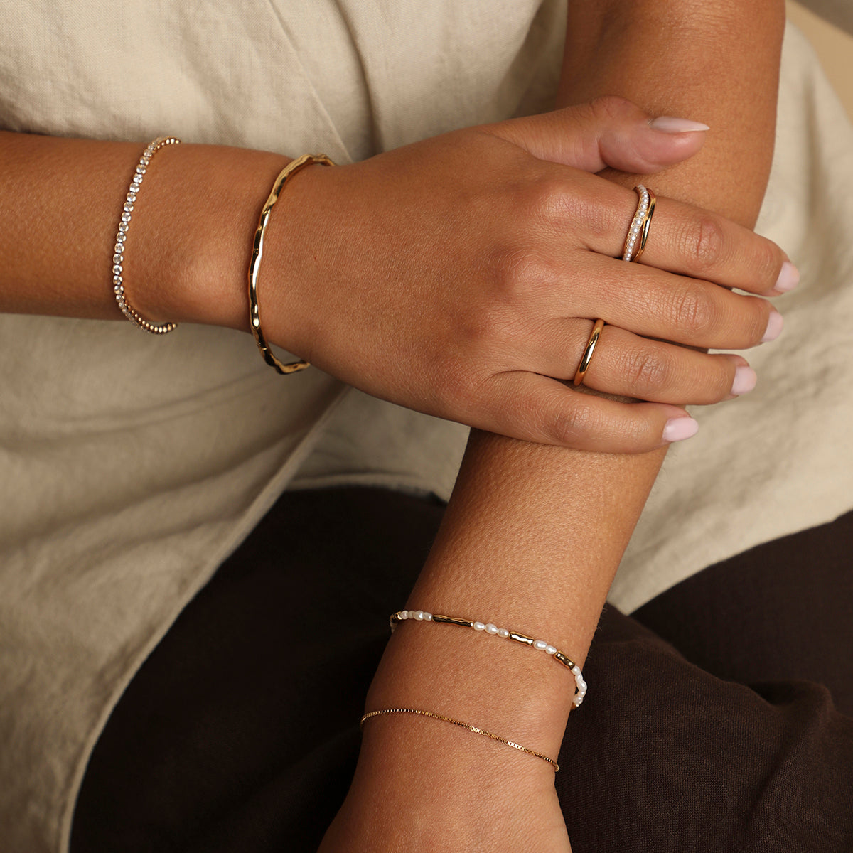 Molten Illusion Pearl Ring in Gold