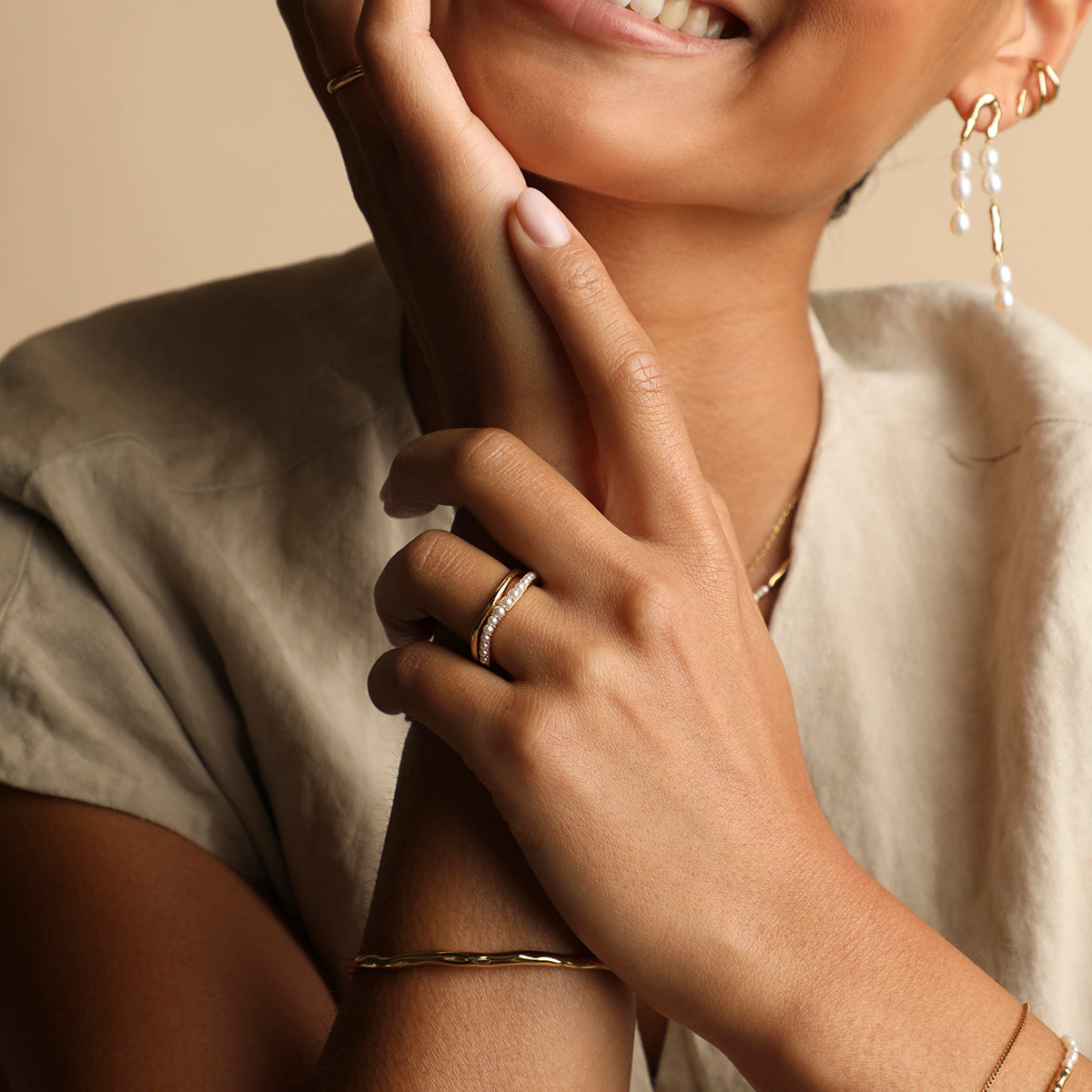 Molten Illusion Pearl Ring in Gold