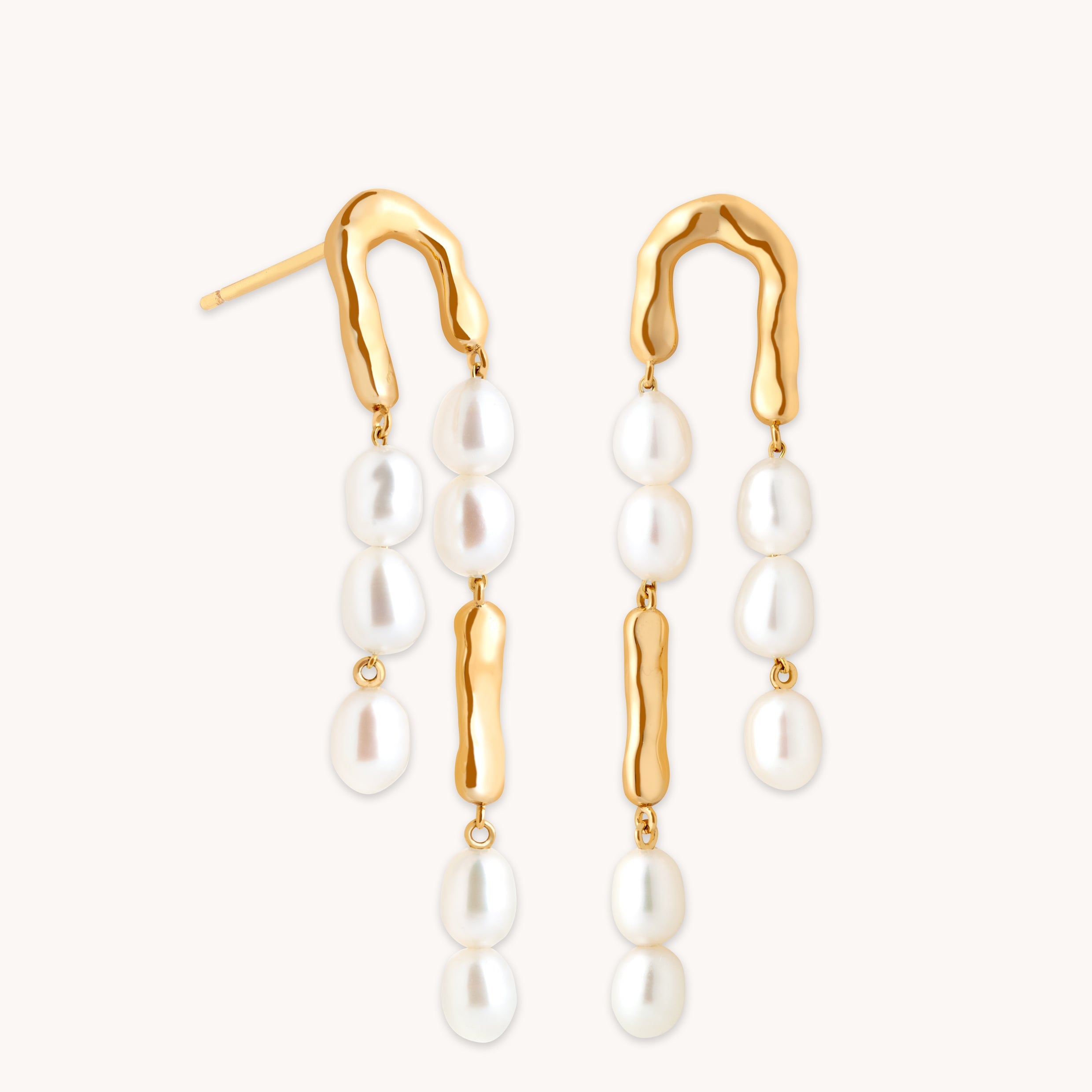 Molten Pearl Drop Studs in Gold