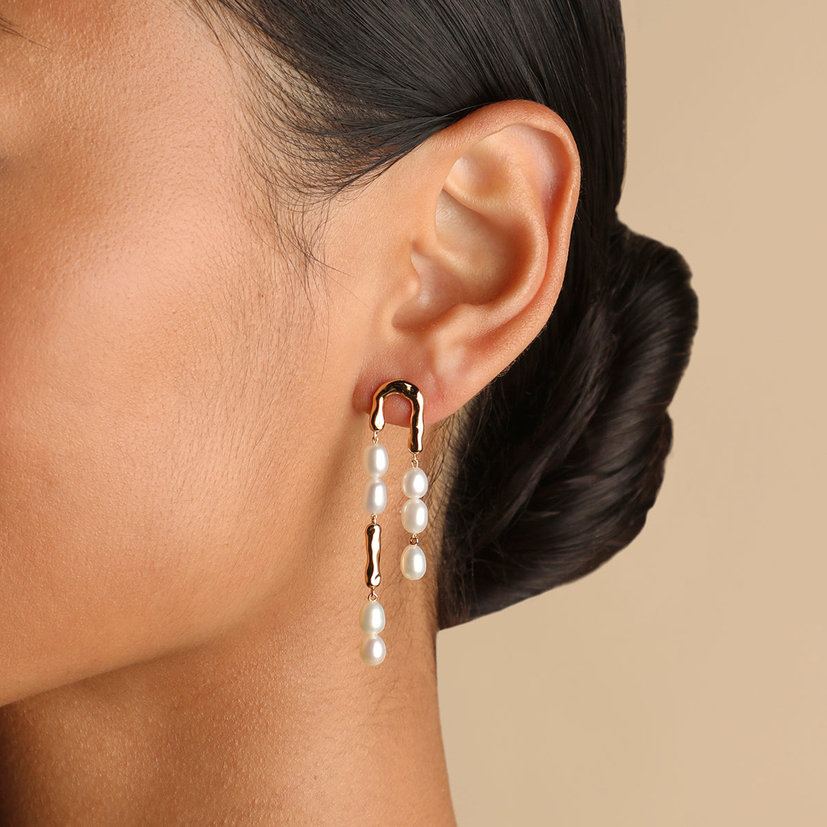 Molten Pearl Drop Studs in Gold