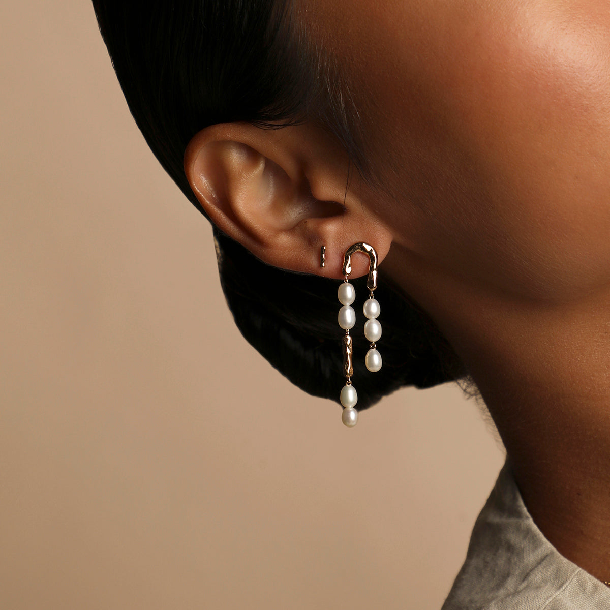 Molten Pearl Drop Studs in Gold
