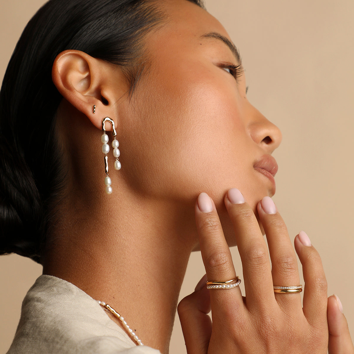 Molten Pearl Drop Studs in Gold