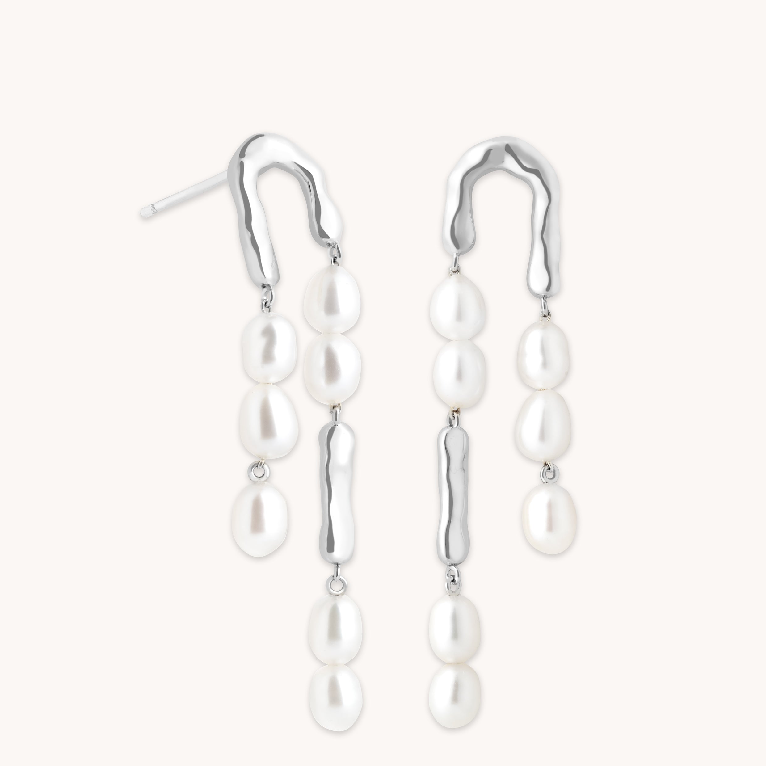Molten Pearl Drop Studs in Silver