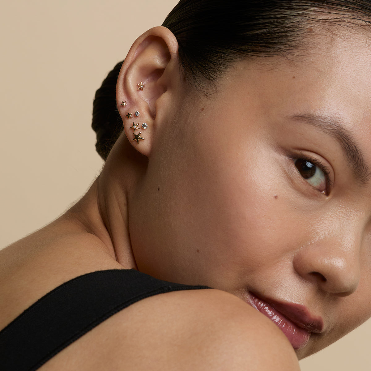 Star Small Piercing Stud in Solid Gold-Astrid & Miyu