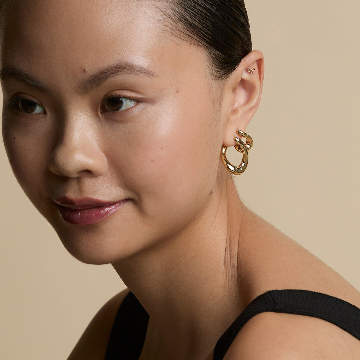 Bow Titanium Piercing Stud in Gold-Astrid & Miyu