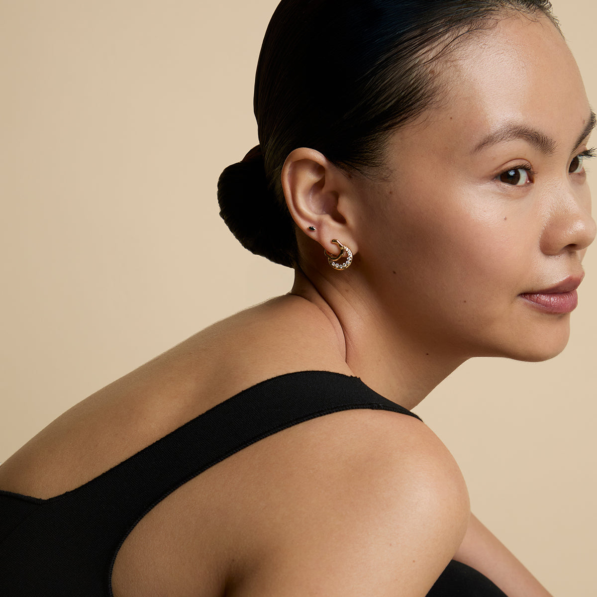 Black Crystal Marquise Titanium Piercing Stud in Gold-Astrid & Miyu