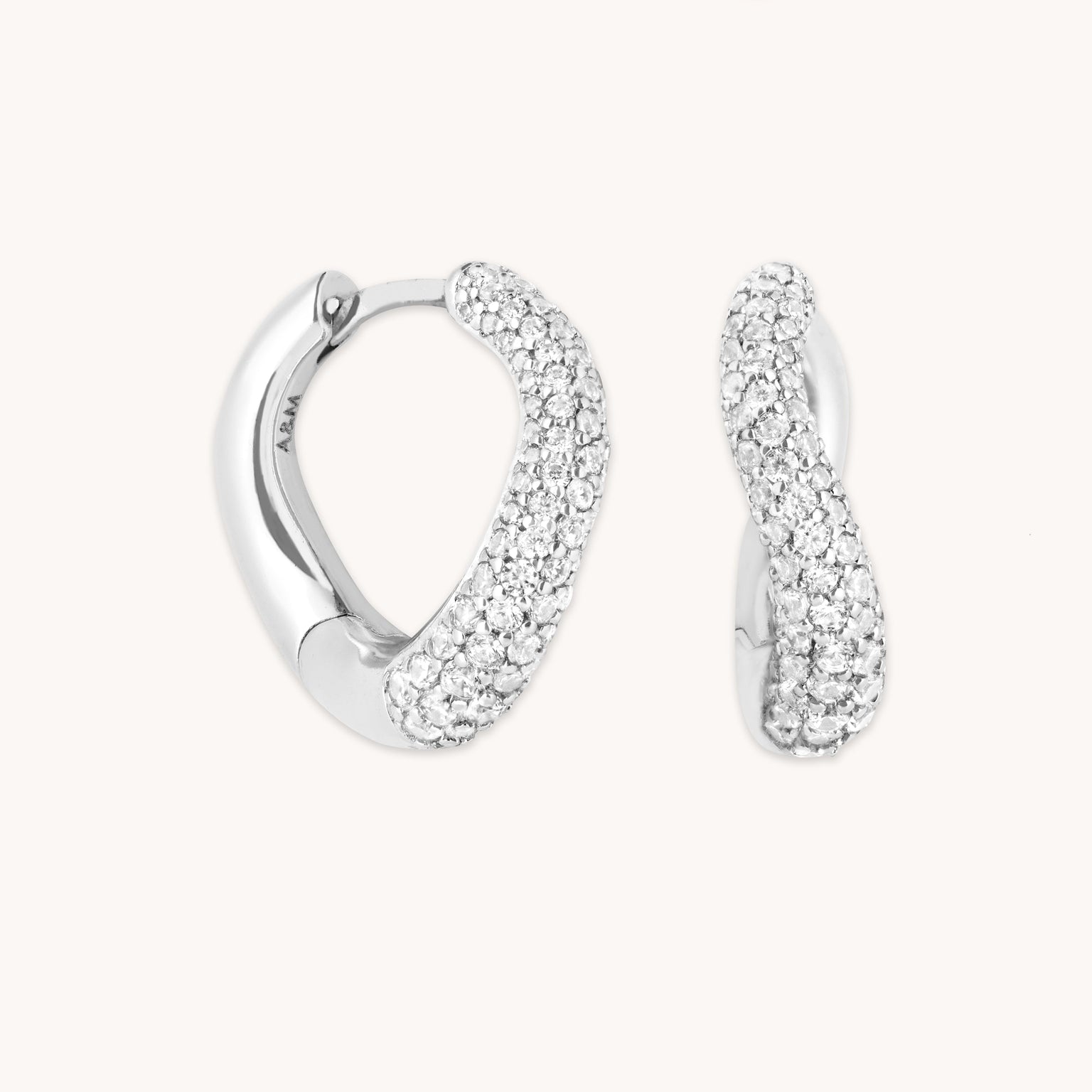 Wave Crystal Hoops in Silver