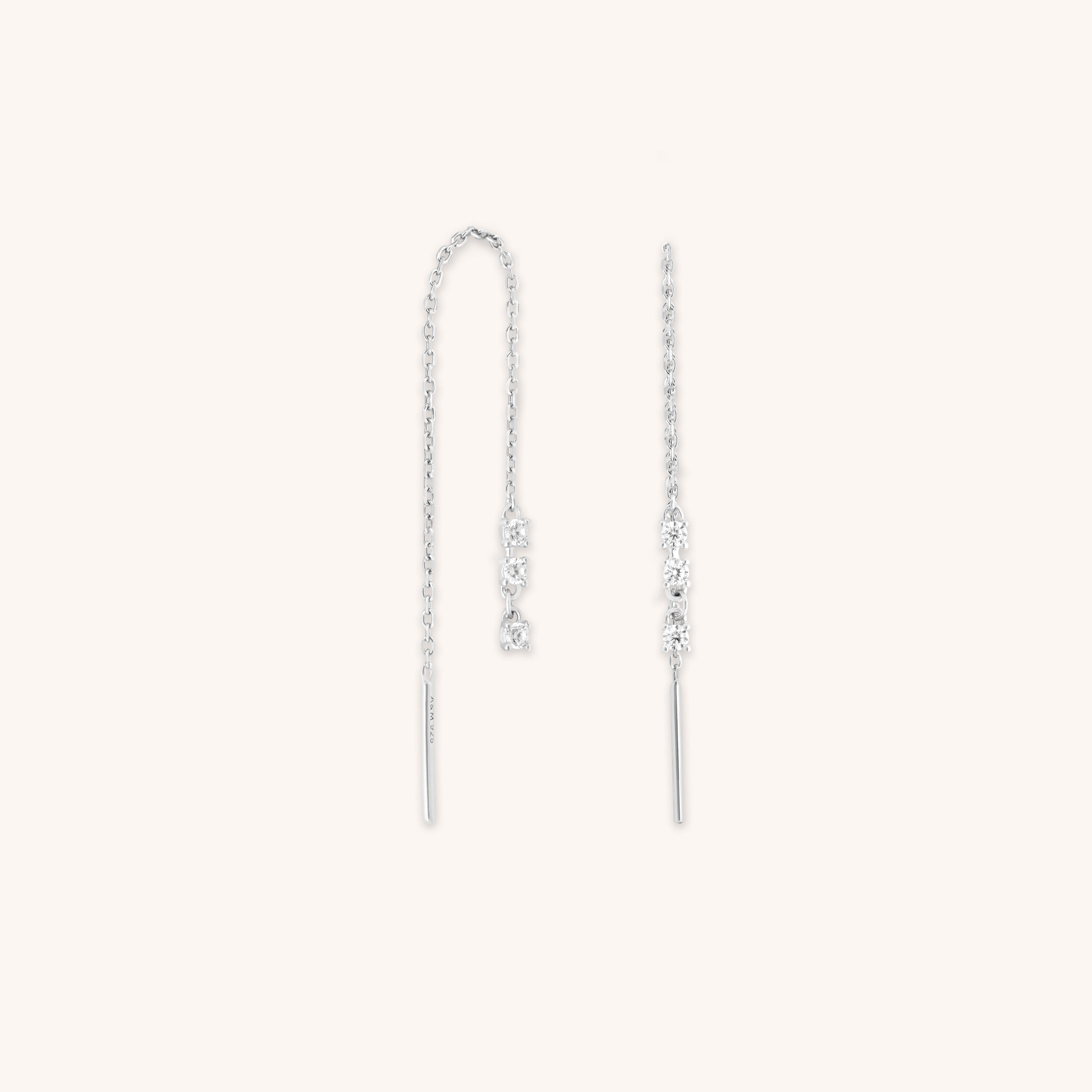 Crystal Thread Through Earrings in Silver