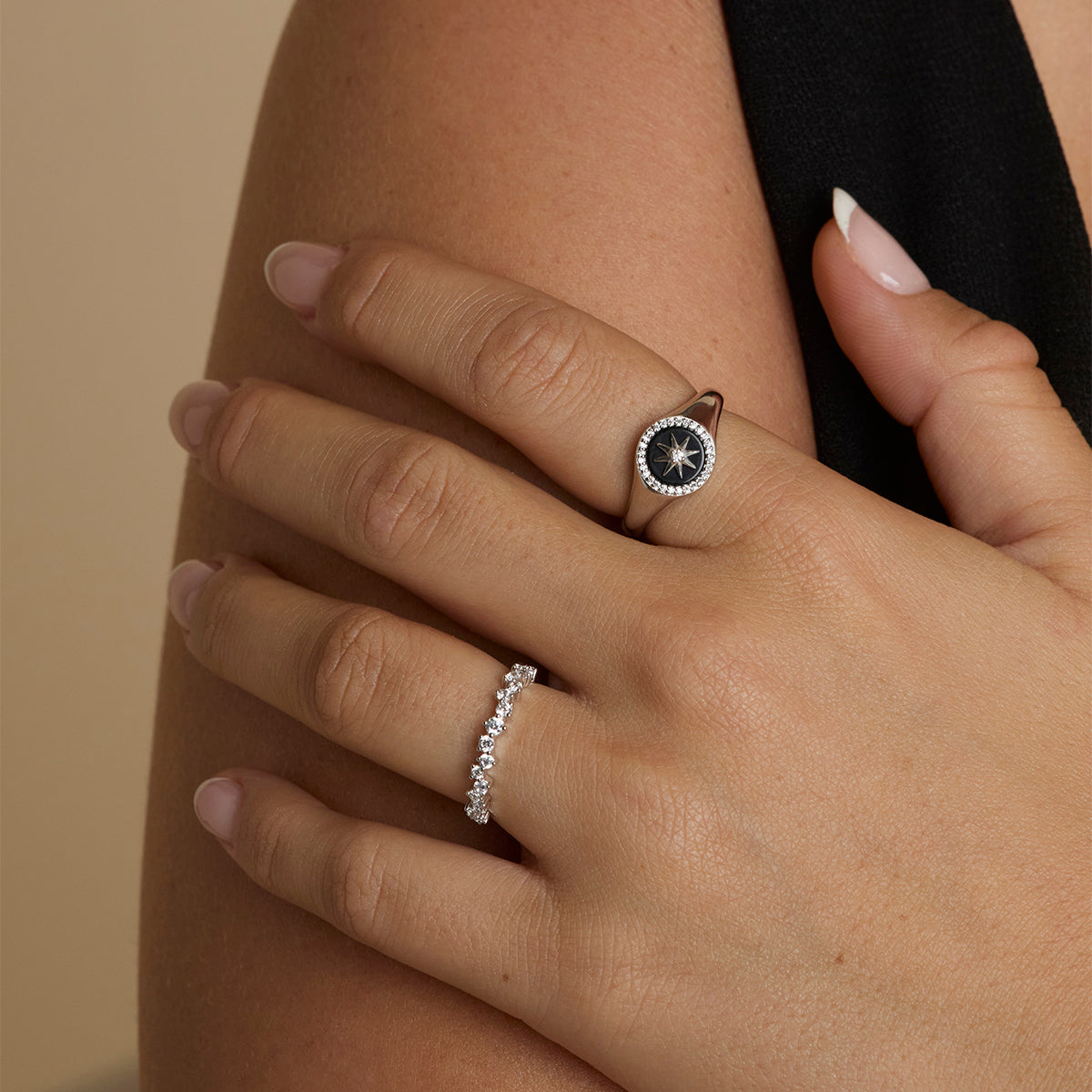 Black Star Signet Ring in Silver
