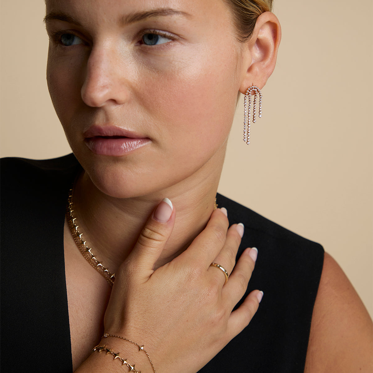 Crystal Scatter Drop Studs in Gold-Astrid & Miyu