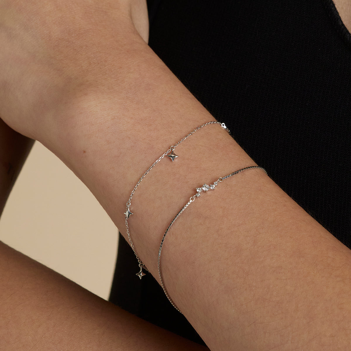 Cosmic Star Charm Bracelet in Solid White Gold-Astrid & Miyu