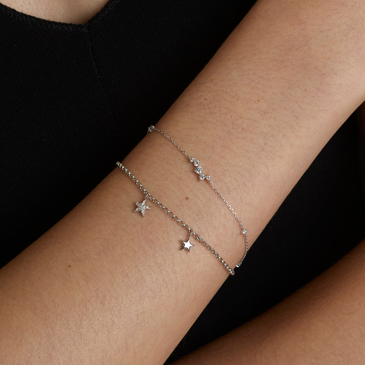 Diamond Cluster Bracelet in Solid White Gold-Astrid & Miyu