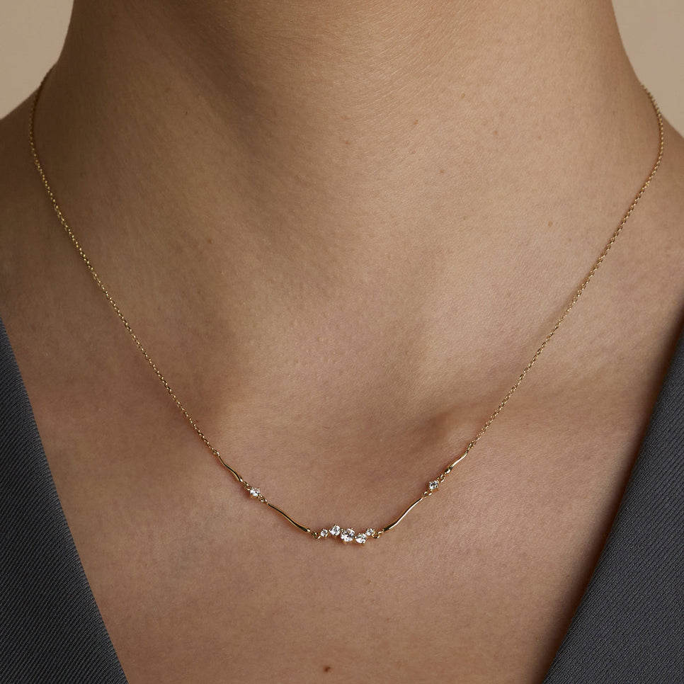 Diamond Cluster Molten Necklace in Solid Gold-Astrid & Miyu