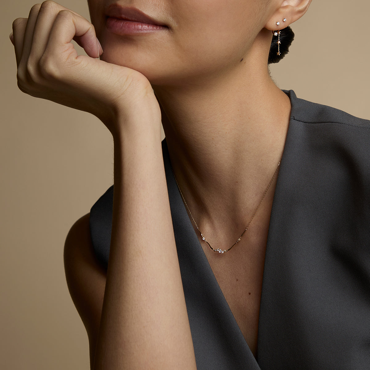 Diamond Cluster Molten Necklace in Solid Gold-Astrid & Miyu