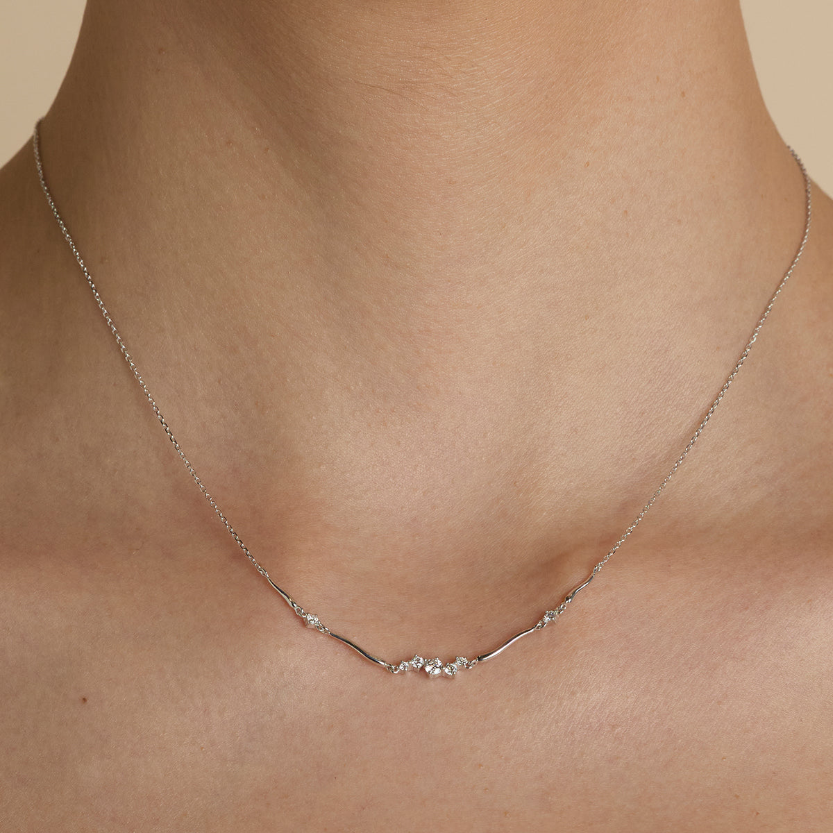 Diamond Cluster Molten Necklace in Solid White Gold-Astrid & Miyu