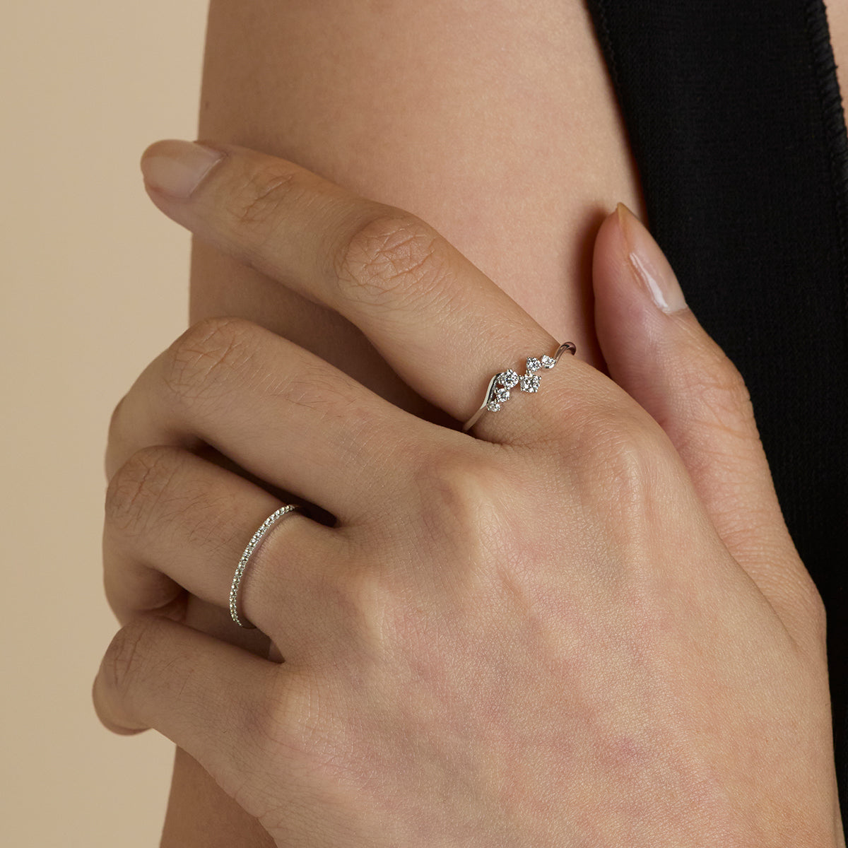 Diamond Cluster Ring in Solid White Gold-Astrid & Miyu