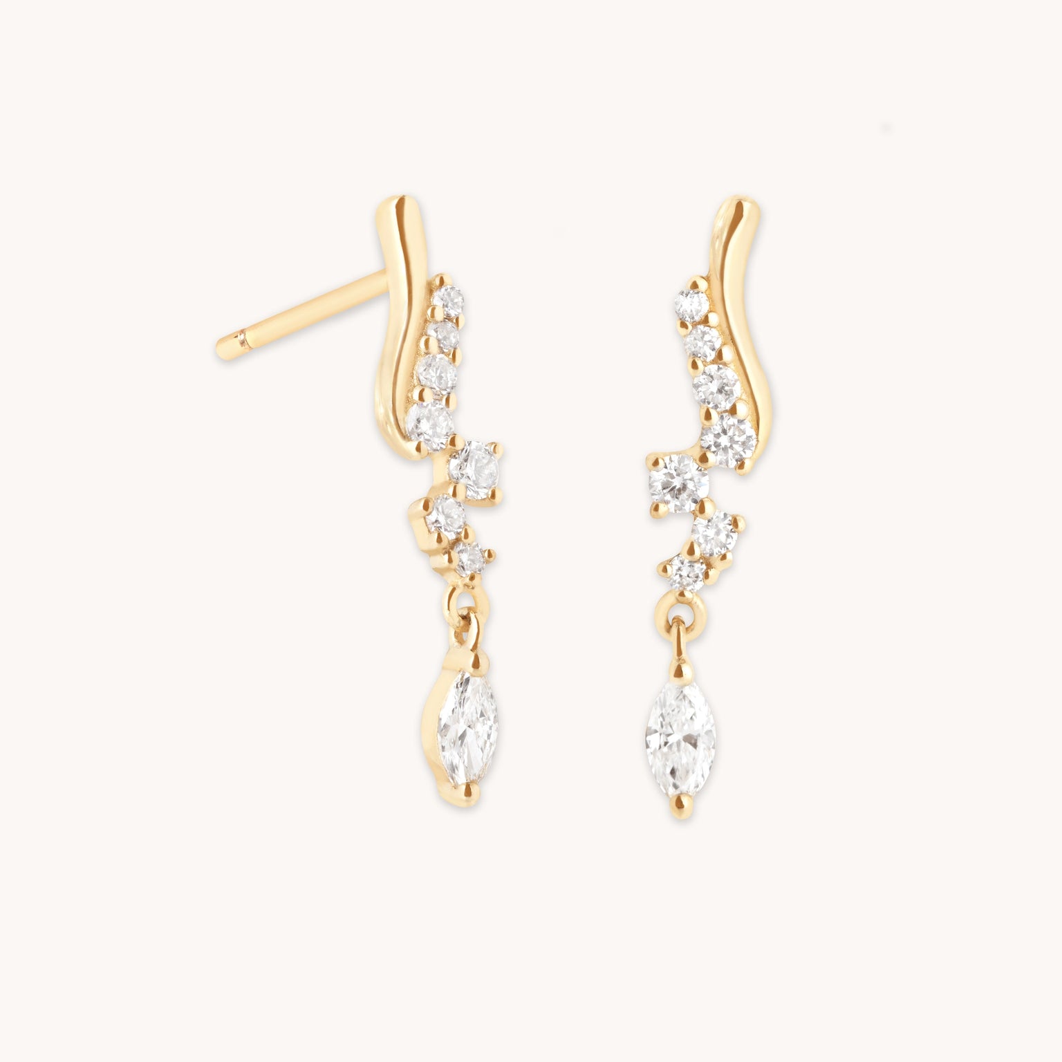 Diamond Wave Charm Studs in Solid Gold-Astrid & Miyu