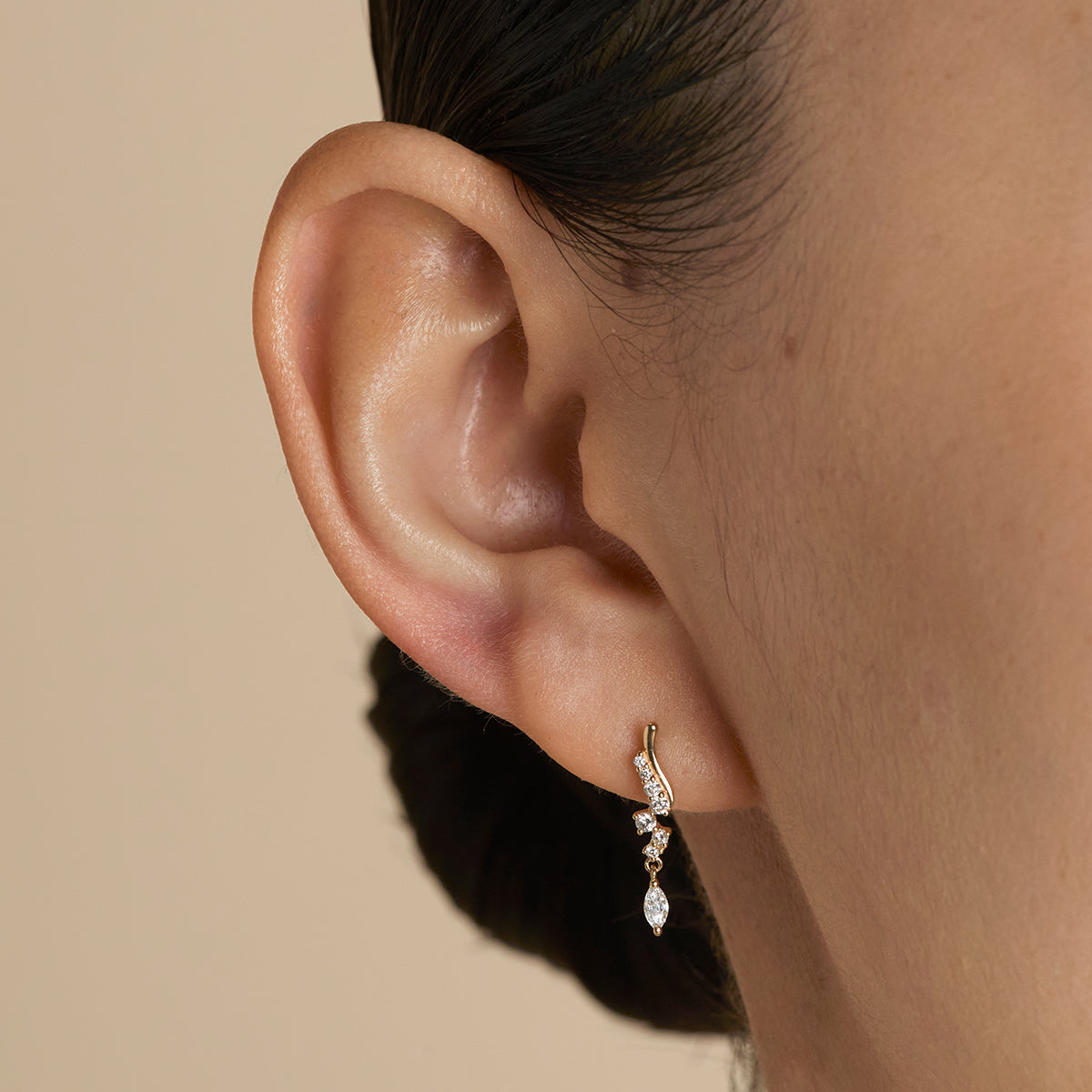 Diamond Wave Charm Studs in Solid Gold-Astrid & Miyu