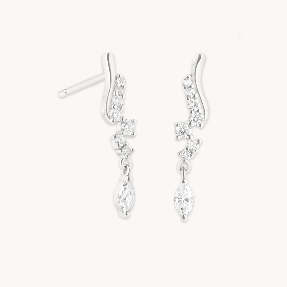 Diamond Wave Charm Studs in Solid White Gold-Astrid & Miyu
