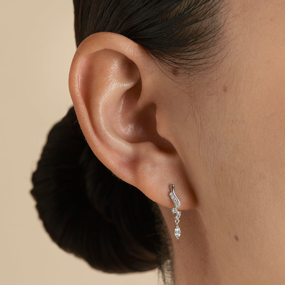 Diamond Wave Charm Studs in Solid White Gold-Astrid & Miyu