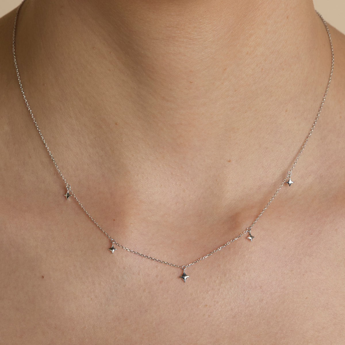 Cosmic Star Charm Necklace in Solid White Gold-Astrid & Miyu