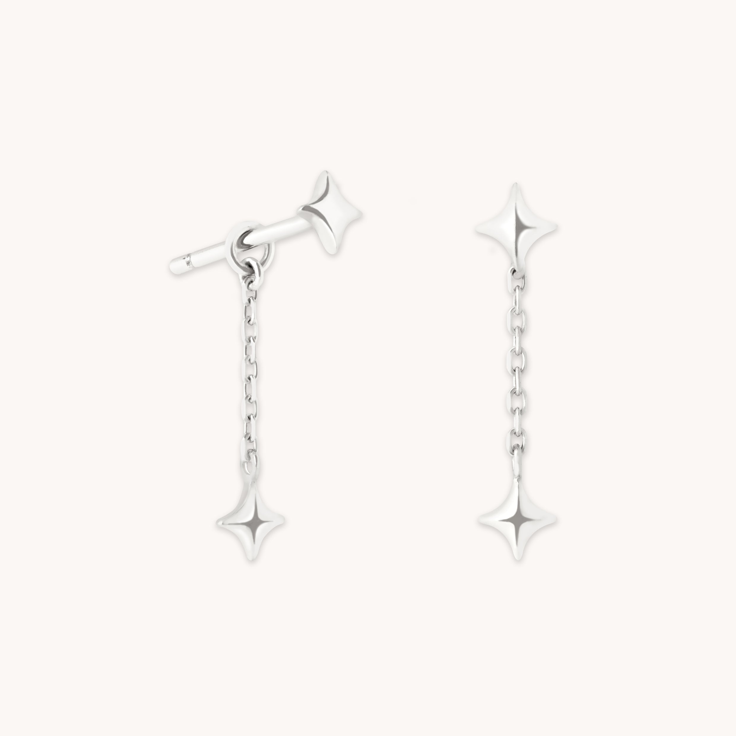 Cosmic Star Chain Studs in Solid White Gold-Astrid & Miyu