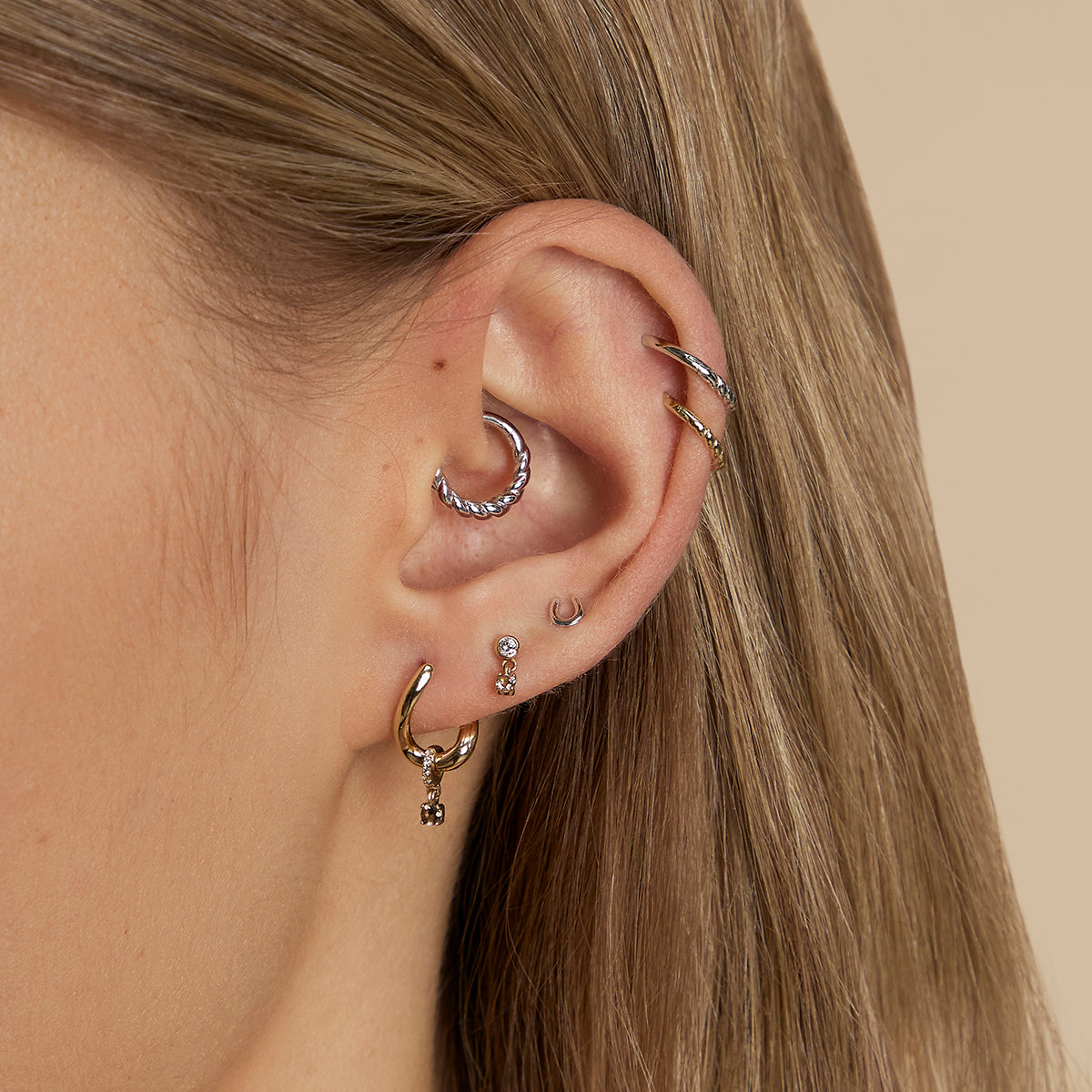 Horseshoe Piercing Stud in Solid White Gold-Astrid & Miyu