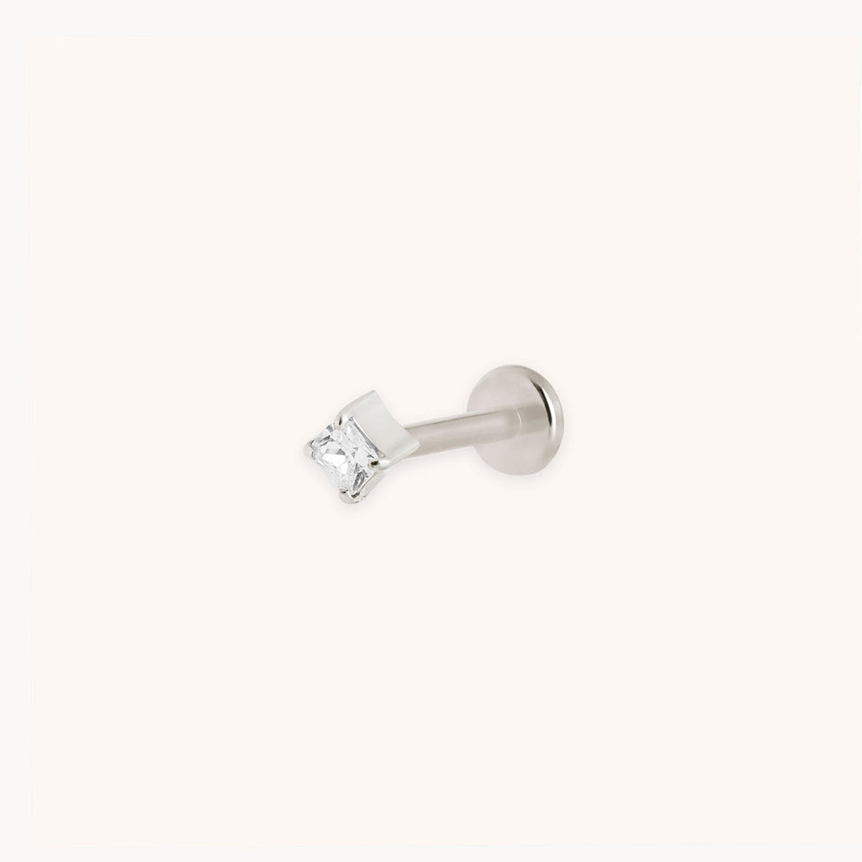 Square Crystal Titanium Piercing Stud in Platinum-Astrid & Miyu