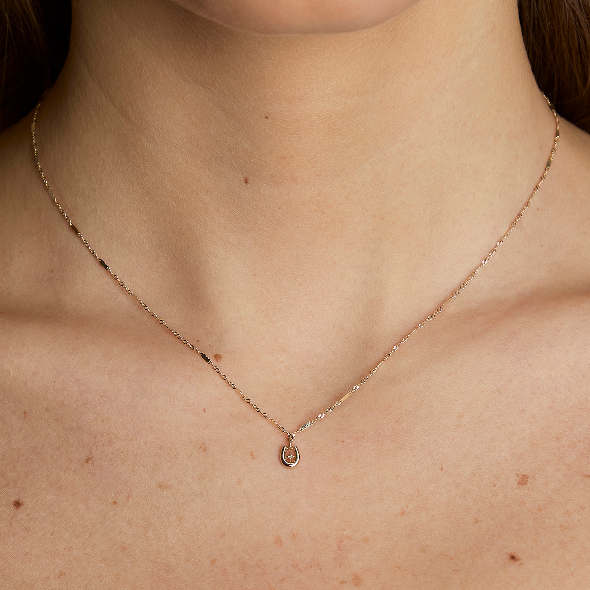 Diamond Pavé Horseshoe Charm 9k Gold-Astrid & Miyu