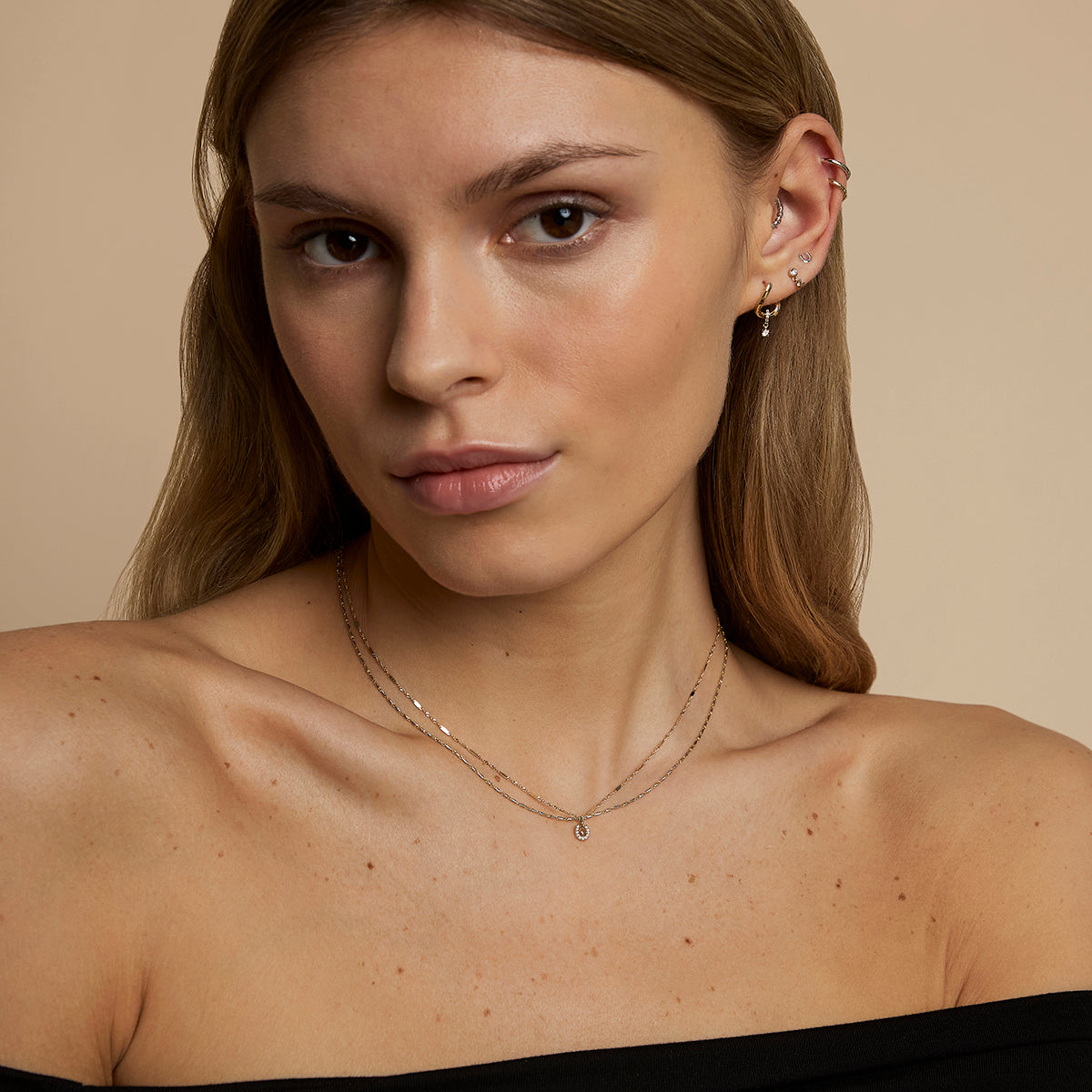 Diamond Pavé Horseshoe Charm 9k Gold-Astrid & Miyu