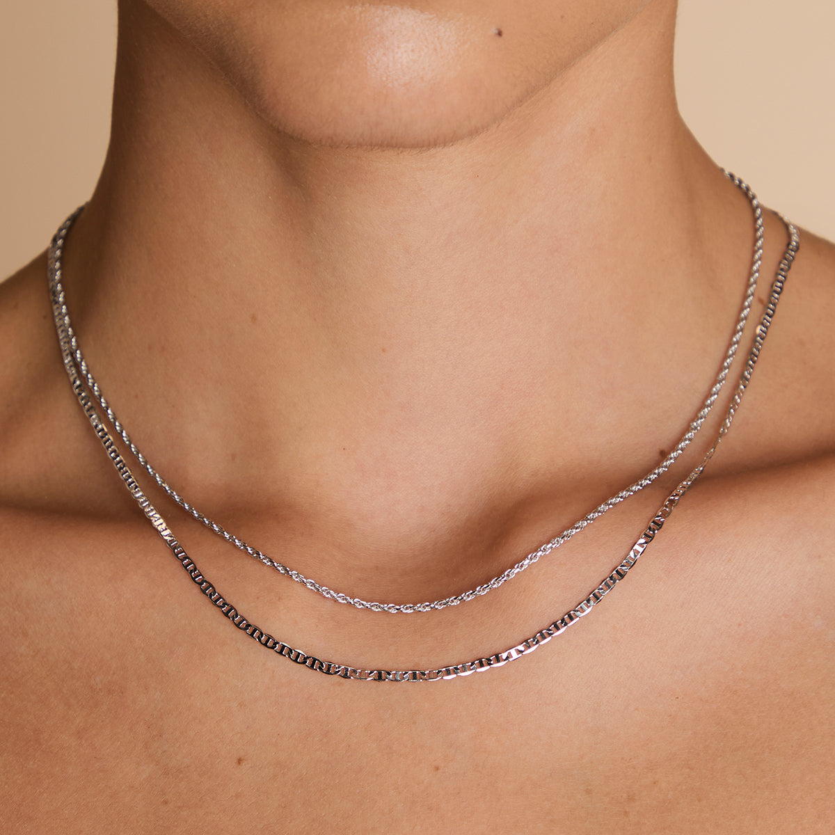 Illusion Double Chain Necklace in Silver