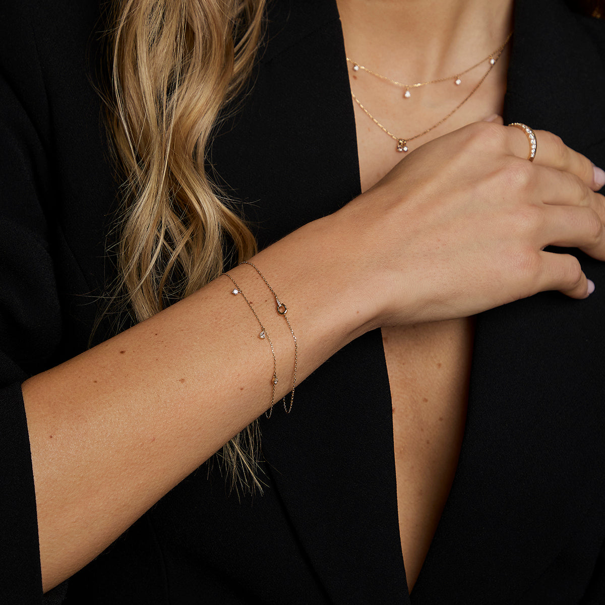 Diamond Hardware Pendant Bracelet in Solid Gold-Astrid & Miyu