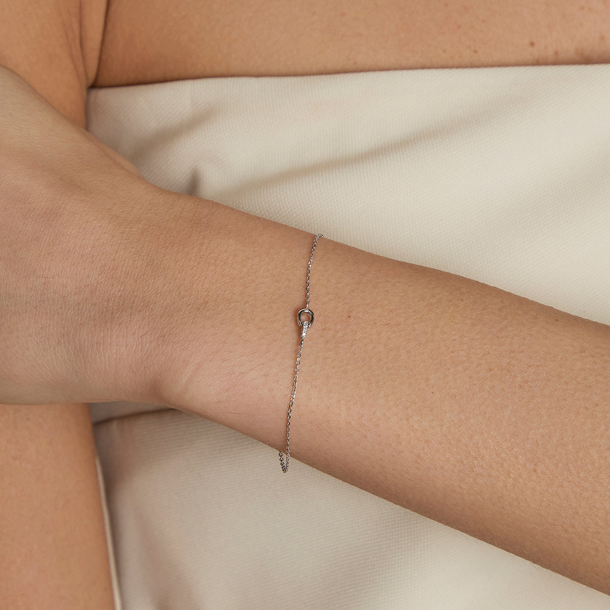 Diamond Hardware Pendant Bracelet in Solid White Gold-Astrid & Miyu