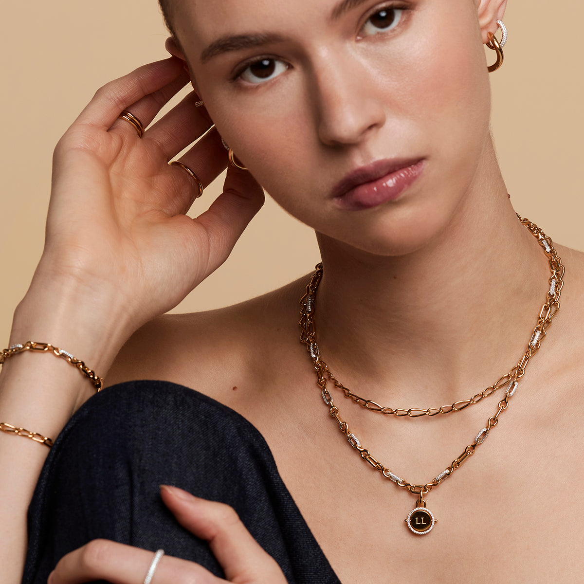 Pavé Spinning Coin Clip Charm in Gold