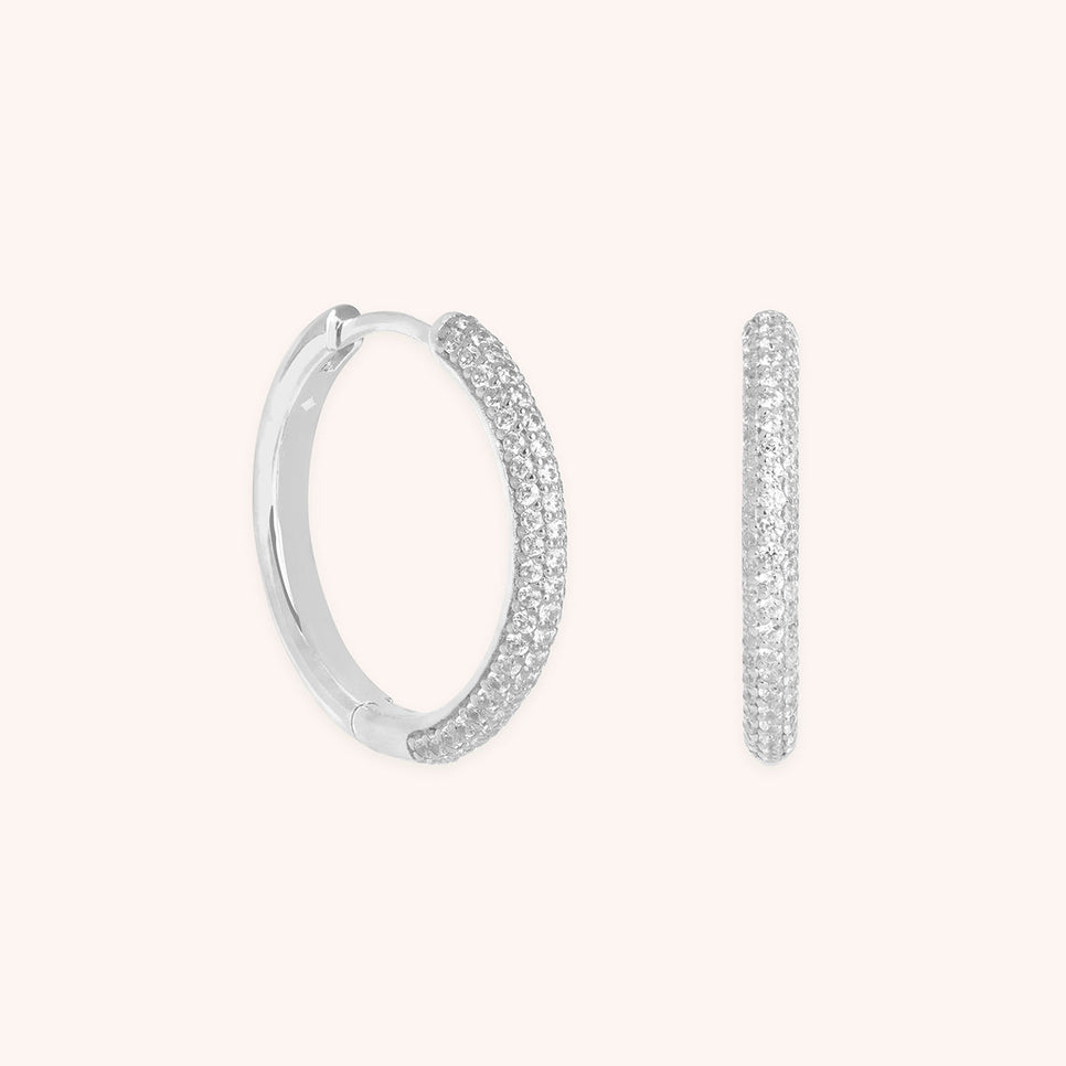 Pavé Essential Medium Hoops in Silver