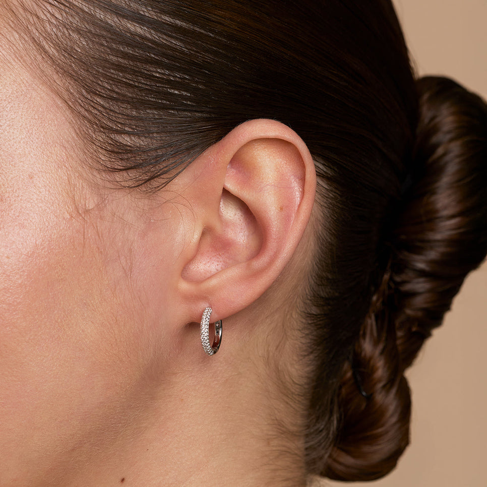 Pavé Essential Small Hoops in Silver