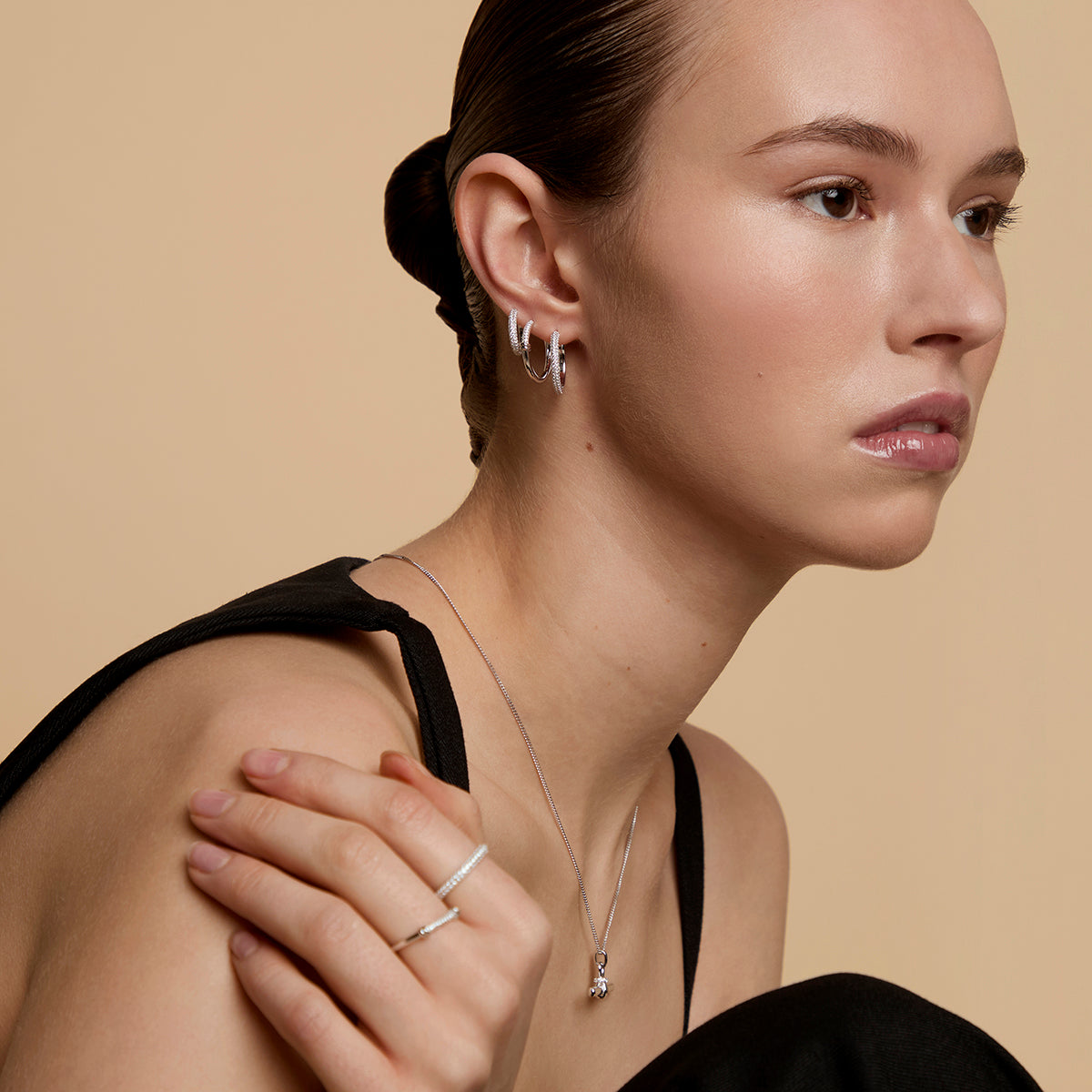 Pavé Knot Hoops in Silver