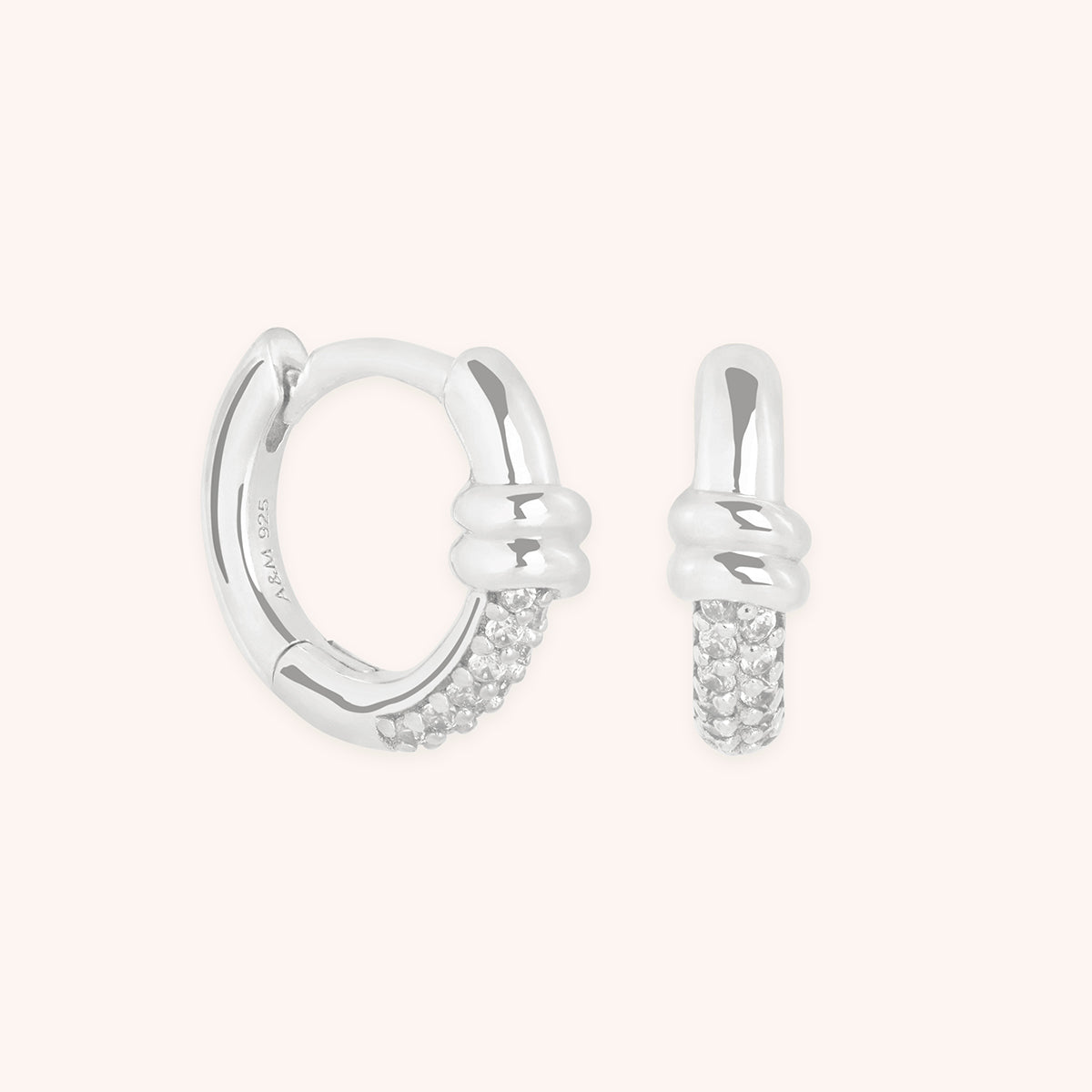 Pavé Knot Huggies in Silver