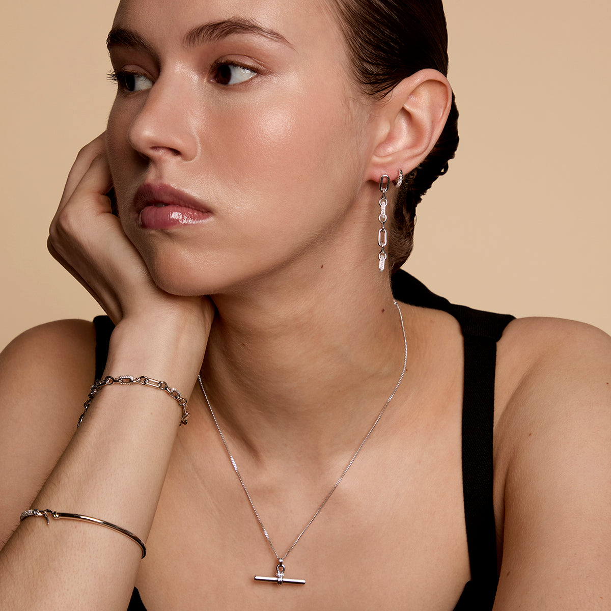 Pavé Knot Huggies in Silver