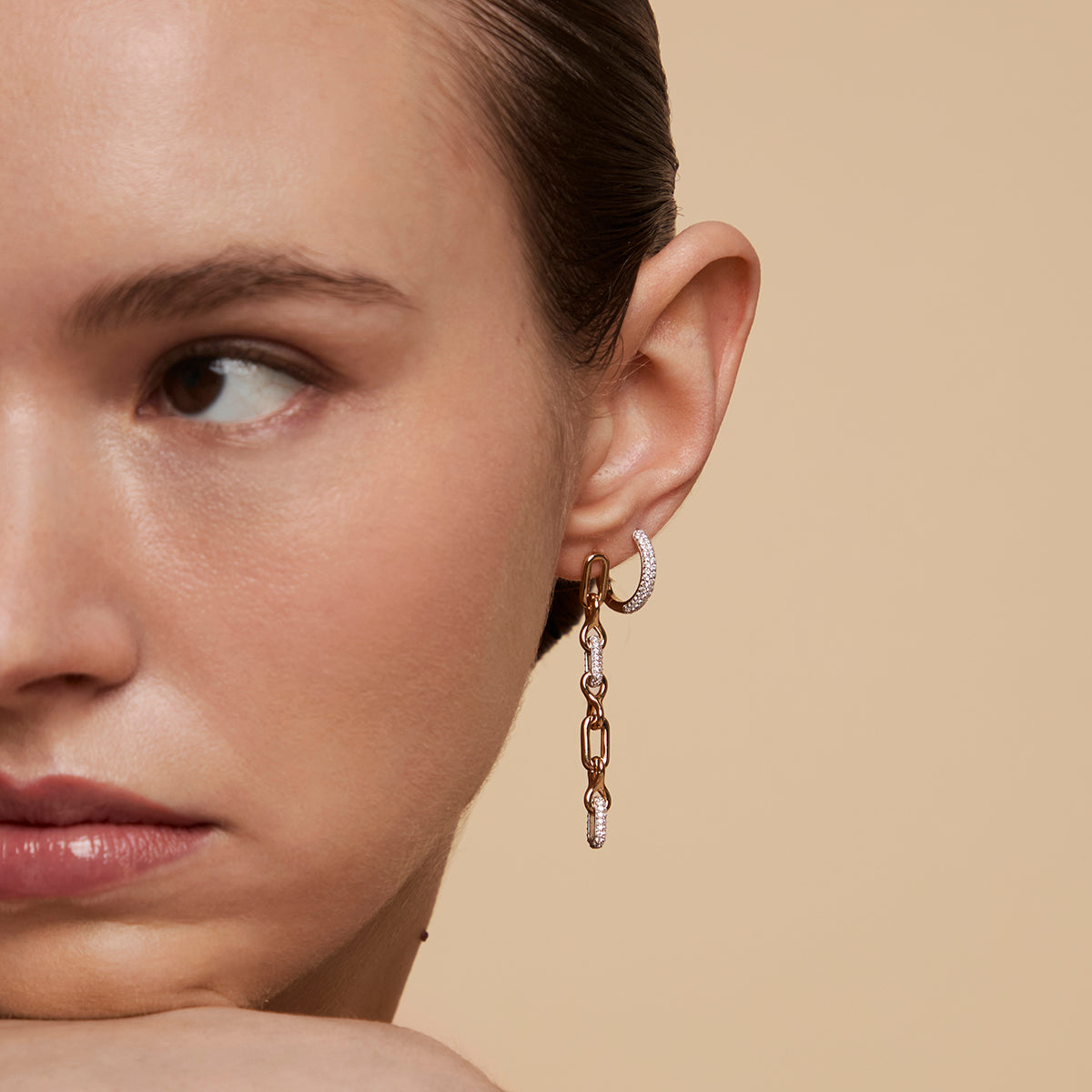 Pavé Chain Link Drop Studs in Gold