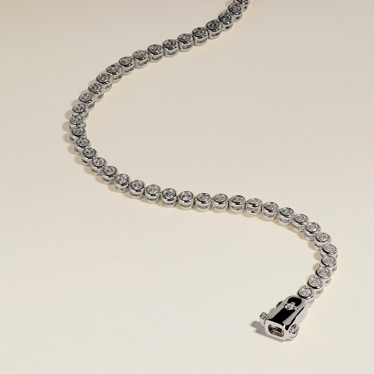 Lab Diamond Tennis Chain Bracelet in Solid White Gold-Astrid & Miyu