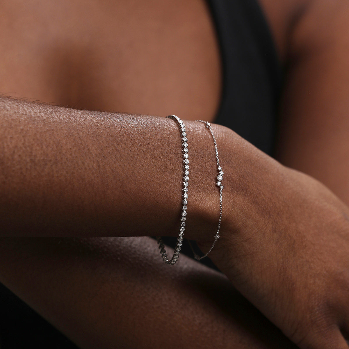 Lab Diamond Tennis Chain Bracelet in Solid White Gold-Astrid & Miyu